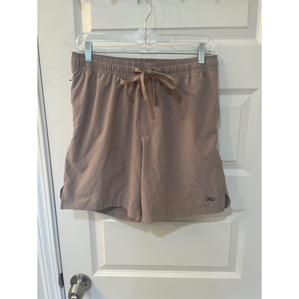 LEG3ND Mens Athletic Gym Shorts Taupe Brown Size M Drawstring Zipper Pockets